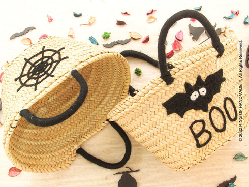 Boo ! Personalized Halloween Trick or Treat Bag - Pumpkin Small Straw Basket Personalized Halloween Bucket and Candy Tote for Kids Gift - Oval Straw Bag Personalized Monogram Halloween Basket Gifts for Kids
